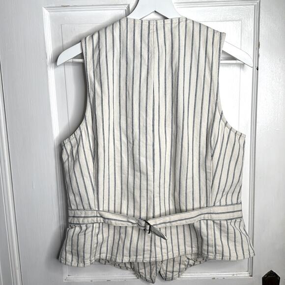 Vintage Ralph Lauren White Jean Vest Navy Pinstriped Nautical Buttons W1763 Sz L - Picture 6 of 7